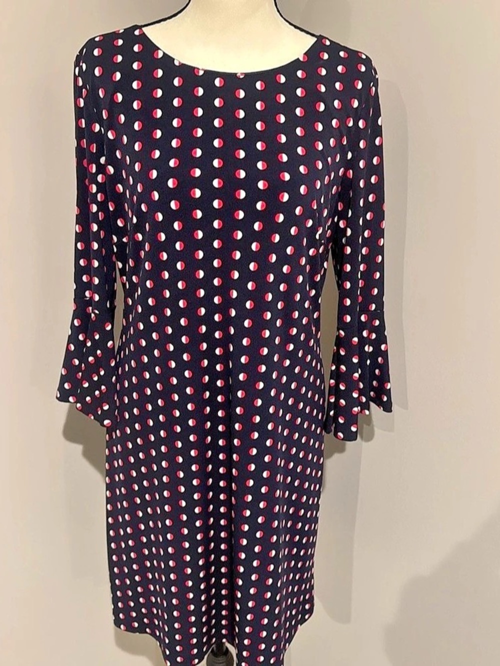 Tommy Hilfiger Polka Dot Bell Sleeve Shift Dress Mini Dress Black & Red Size 6